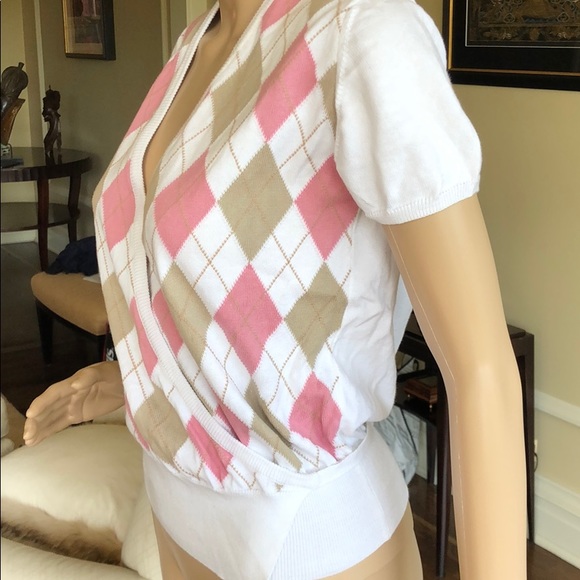 Burberry Pink and White Argyle Wrap Sweater - Picture 5 of 16